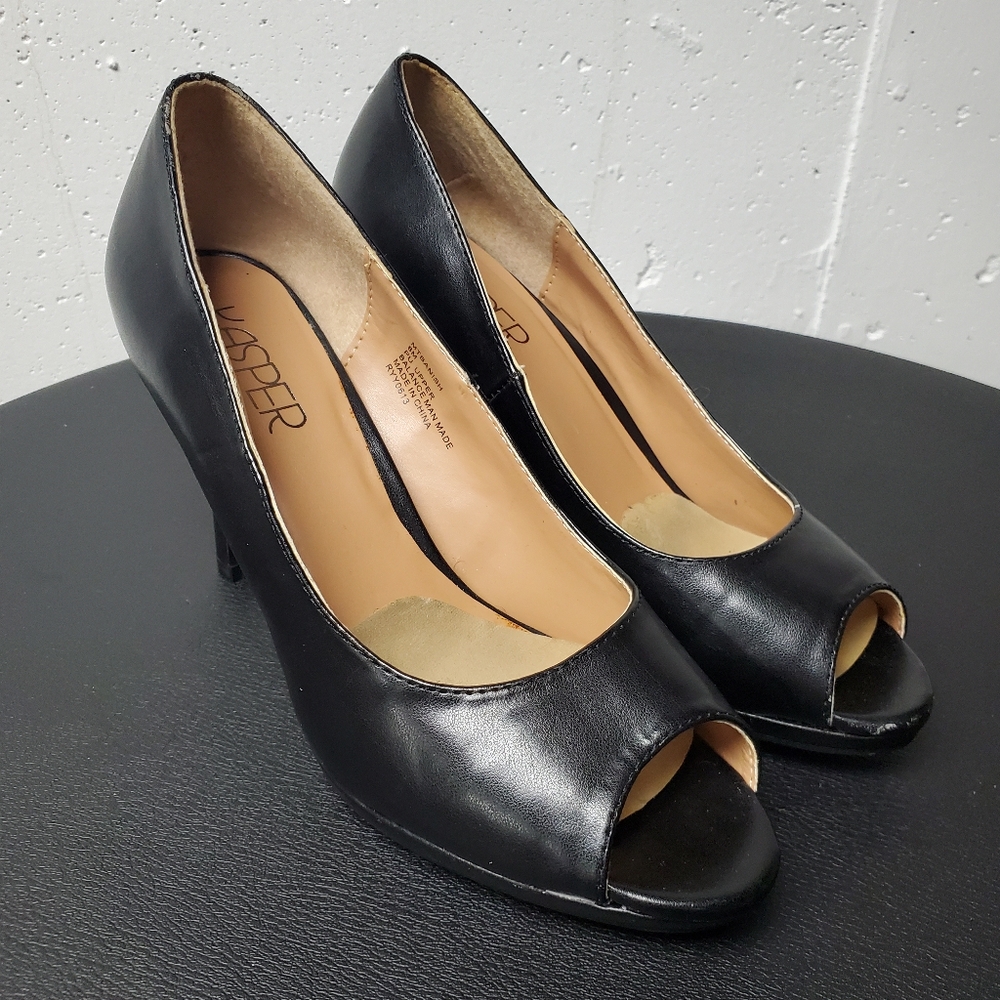 Kasper Women's Open Peep Toe Heel Black Shoes Size 8
